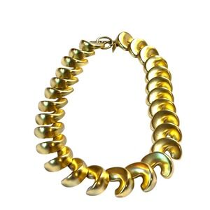Anne Klein Vintage Brushed Gold-Tone Chunky Swirl Statement Necklace Y2K Vintage